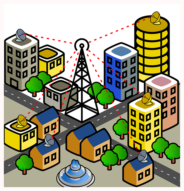 Tower in middle of city graphic